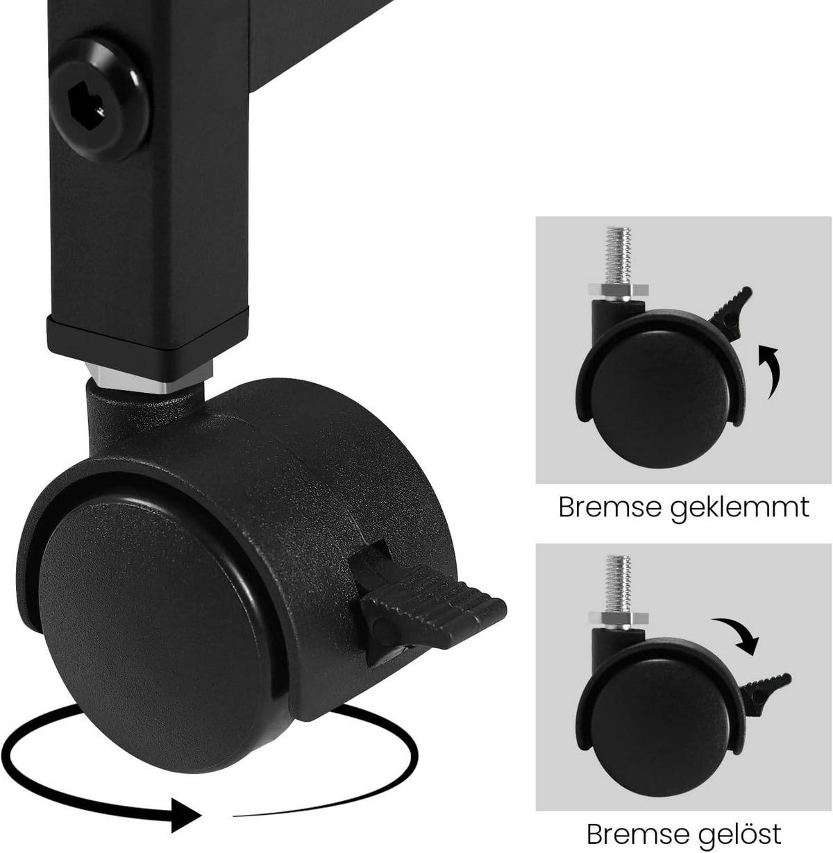 BEISTELLTISCH, mit Rollen, 3 Ablagen 1 abnehmbares Tablett - Dunkelbraun/Schwarz, Holzwerkstoff/Metall (28.5/41.5/51.5cm) - Woltu