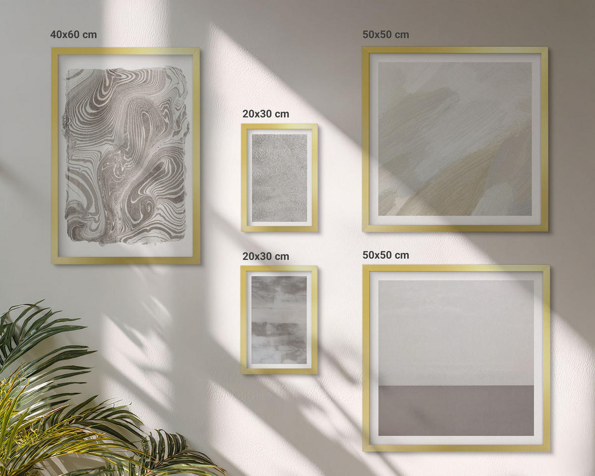 BILDER SET 5er Set - 50x50 cm & 20x30 cm & 40x60 cm Goldrahmen - Industriedesignstrukturen - Goldfarben, Kunststoff (40/60cm) - TULUP