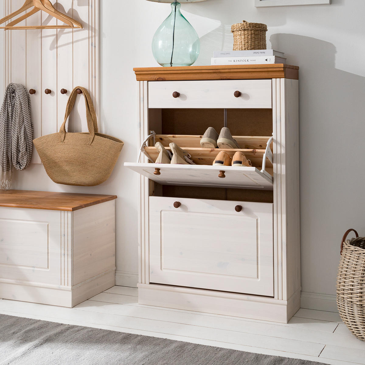 SCHUHKIPPER mit 2 Klappen - Weiß, Holz (70/108/27cm) - home24