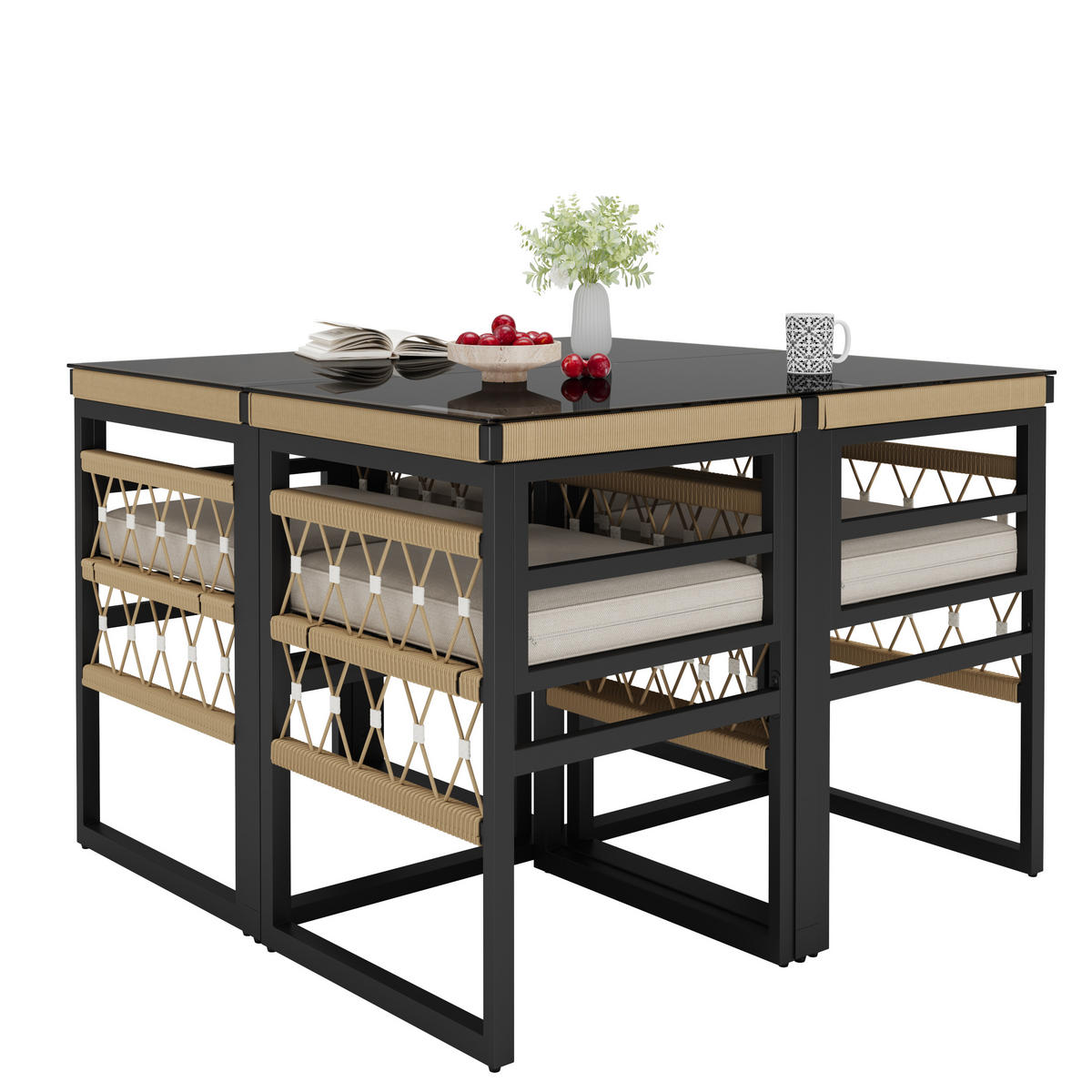 GARTENSET 8 Personen Beige Inkl. 2 Glastische & 8 Sesseln - Beige, Metall - FLIEKS