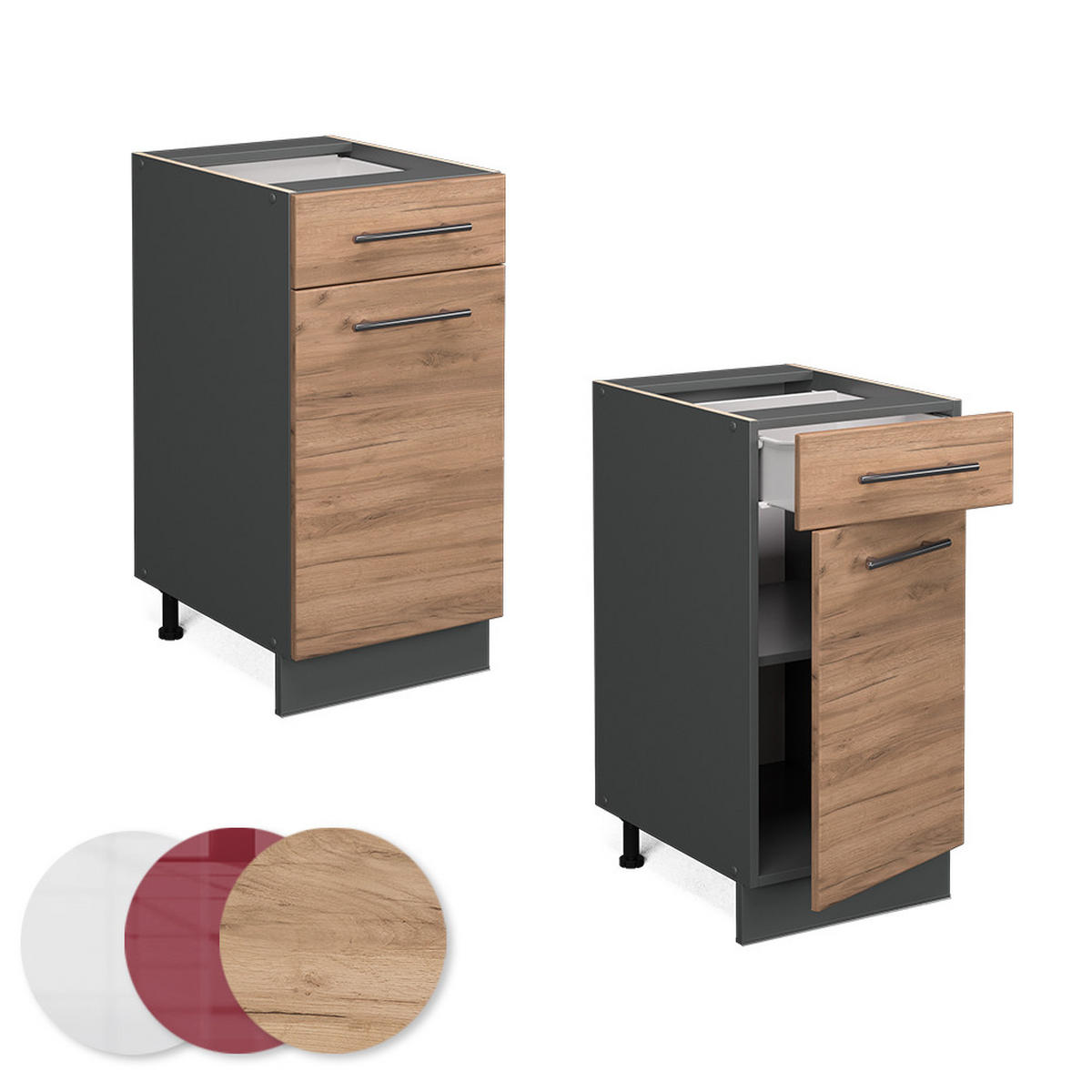 KÜCHENUNTERSCHRANK Fame-Line Goldkraft Eiche 40 cm ohne AP - Anthrazit/Eiche Wotan, Holzwerkstoff (40/82/51.6cm) - Vicco