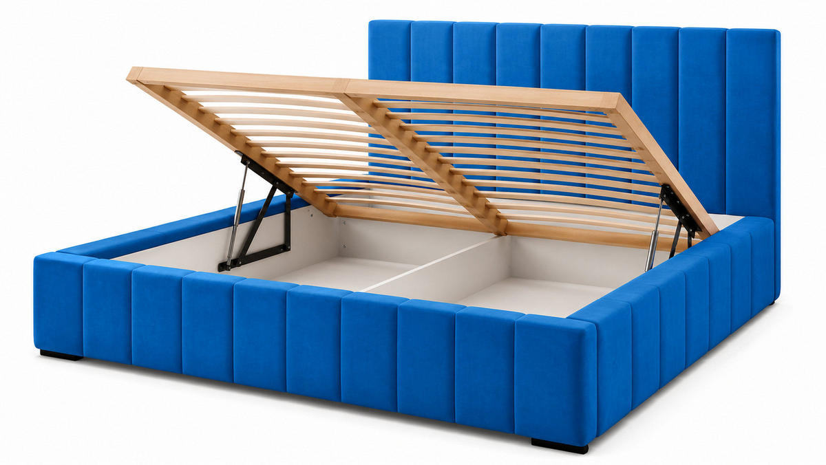 MARPUR Polsterbett NERO 180x200 cm mit Bettkasten und Lattenrost, Blau - Chromfarben/Blau, Holz/Holzwerkstoff (180/200cm) - Marpur