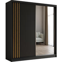 SCHWEBETÜRENSCHRANK Neli 200 cm mit Lamellen und Spiegel 2-türig, schwarz, schwarz, Lamelle Artisan - Schwarz/Braun, Kunststoff (200/216/61cm) - Margaret Hadas24
