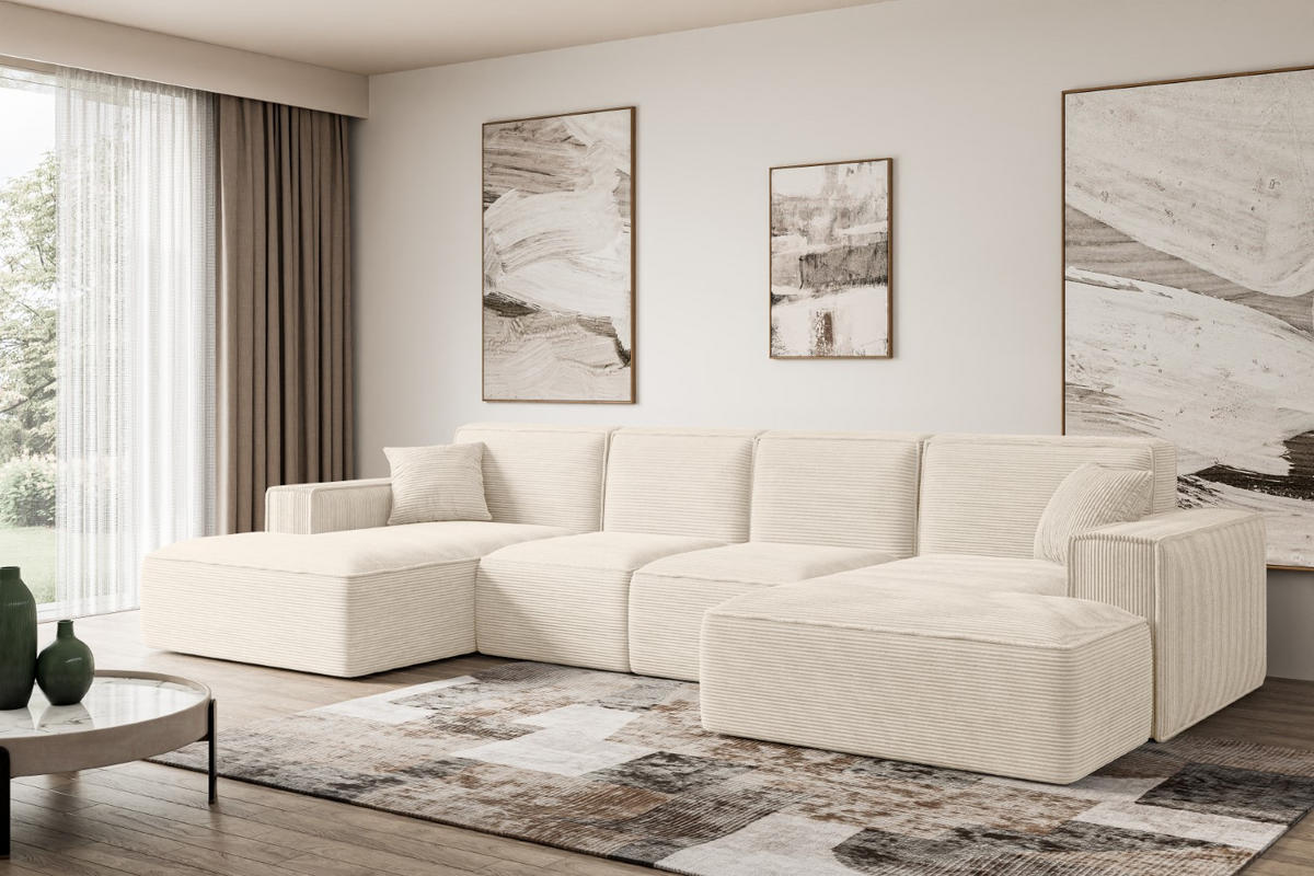 WOHNLANDSCHAFT SIERRA-U - 344x165x73 cm Beige Cord - Beige/Schwarz, Holzwerkstoff/Kunststoff (344/73/165cm) - ALTDECOR