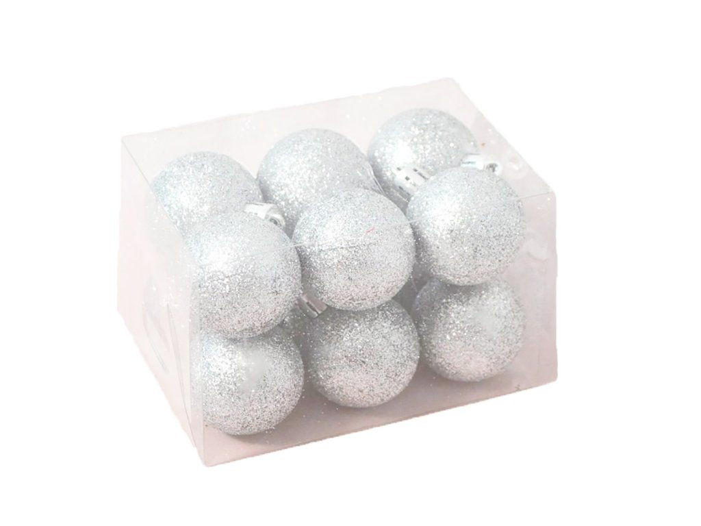 WEIHNACHTSORNAMENTE 12er-Set Ornamente silber mit Glitzer 4 cm - Silberfarben, Kunststoff (4/4/4cm) - LAALU