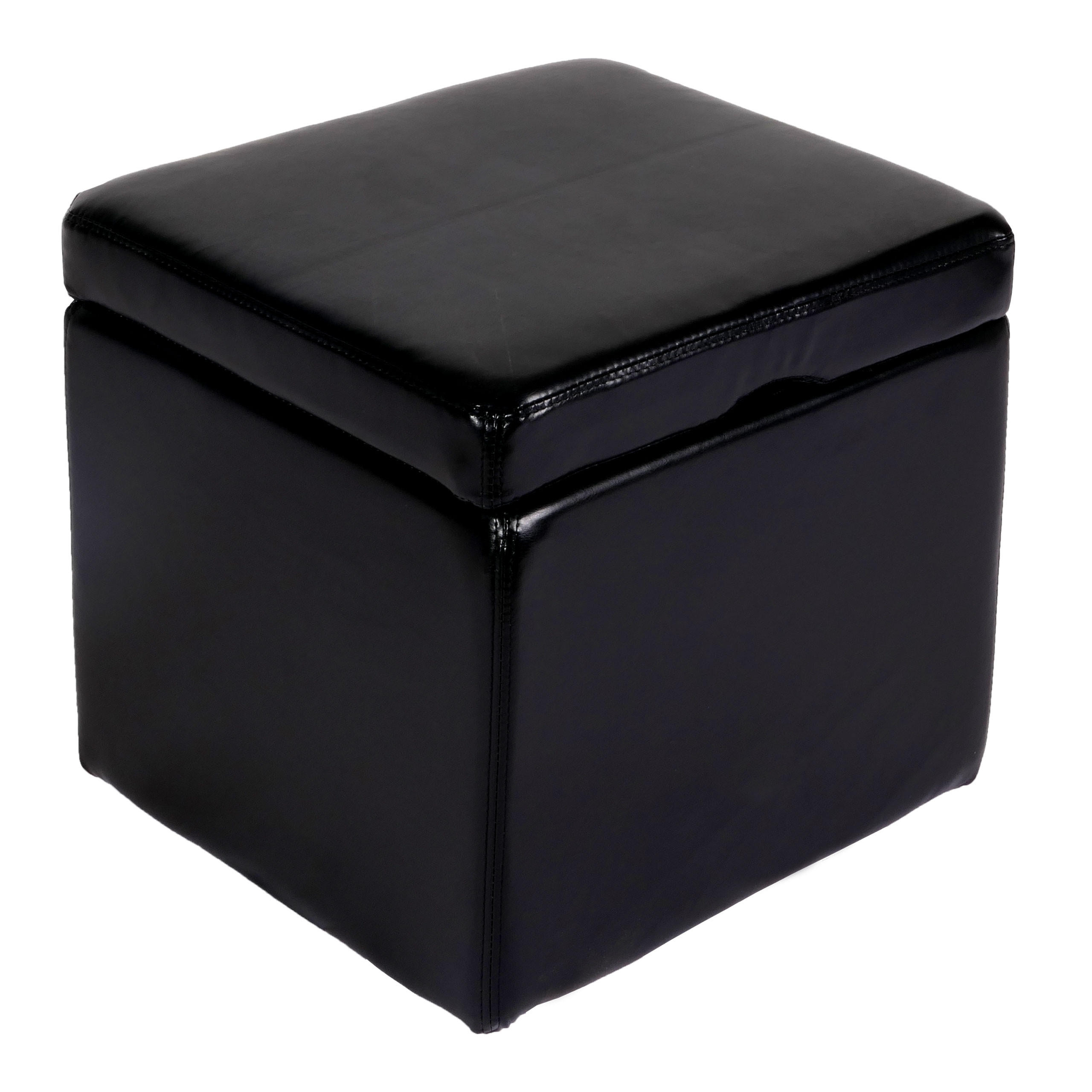 SITZHOCKER Schwarz - Schwarz, Leder (44/45/44cm) - MCW