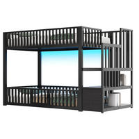 ETAGENBETT 90/200 cm aus Metall/MDF mit LED und Stauraumleiter Schwarz - Schwarz, Holzwerkstoff (90/200cm) - Modenvie