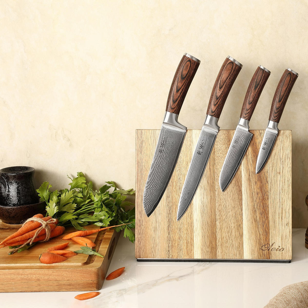 MESSERSET 4 tlg. mit Messerblock I EDIB - Braun, Holz/Metall - Wakoli