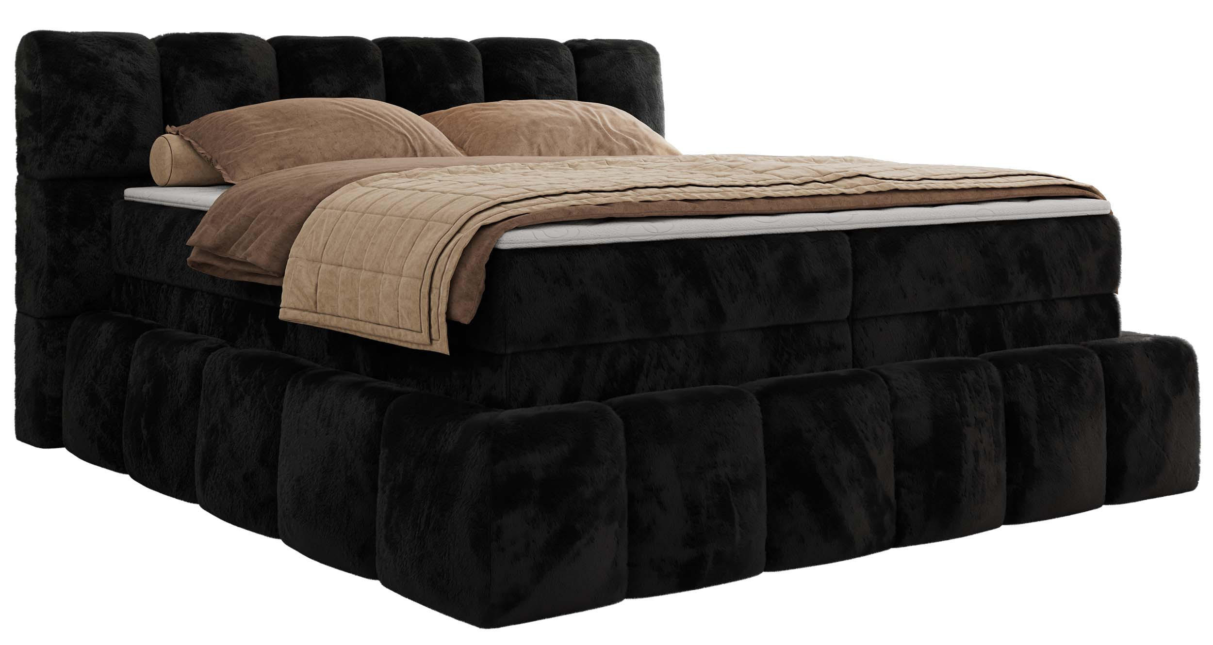 BOXSPRINGBETT NIRA KING 120/200 Schwarz Plüsch - H4 - Schwarz, Holz/Textil (120/200cm) - MKS