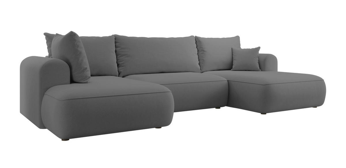 WOHNLANDSCHAFT Ovo Dunkelgrau Velours - Dunkelgrau/Schwarz, Textil (375/95/185cm) - Selsey