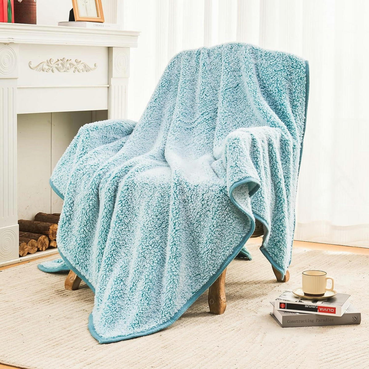 KUSCHELDECKE Sherpa 152 x 203 cm Türkisblau - Türkis, Textil (150/200cm)