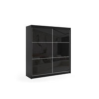 KLEIDERSCHRANK mit Lacobel-Schiebetüren und Aluminium-Leisten - VIVONA - 200 cm Schwarz - Schwarz, Holzwerkstoff (200/216/61cm) - ALTDECOR