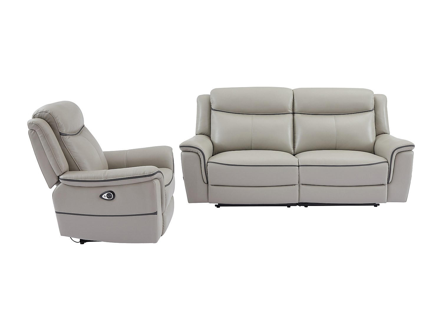 COUCHGARNITUR mit Sessel - 4 Personen - Leder - Hellgrau - ADELIO - Hellgrau, Leder (105/102/95cm) - Vente-Unique