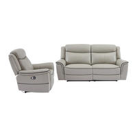 COUCHGARNITUR mit Sessel - 4 Personen - Leder - Hellgrau - ADELIO - Hellgrau, Leder (105/102/95cm) - Vente-Unique