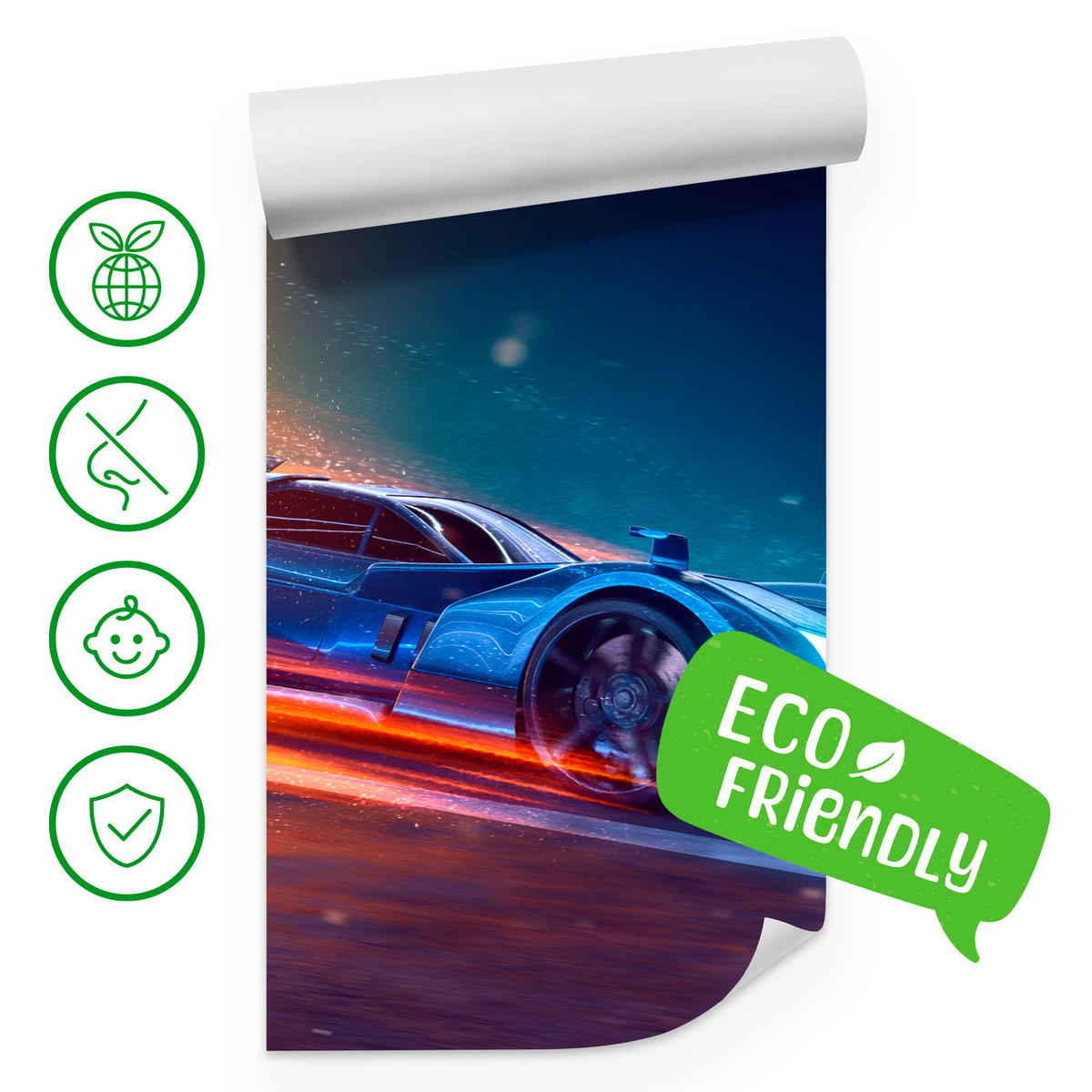 FOTOTAPETE für Jugendzimmer Futuristisches Sportwagen Neon 450x315 - Blau/Gelb, Papier (450/315cm) - Muralo