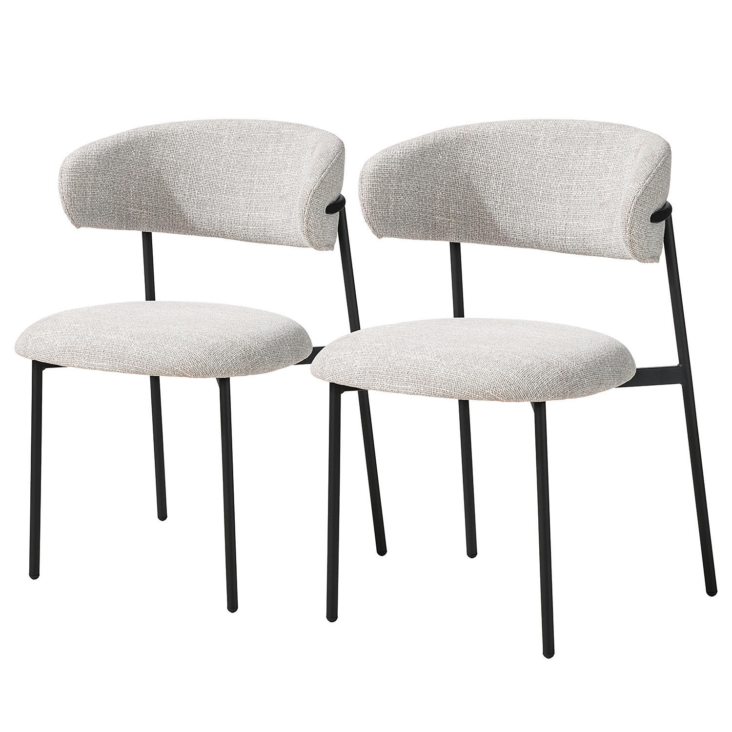 POLSTERSTUHL - 2er-Set - Strukturstoff / Edelstahl - Hellgrau/Schwarz, Textil/Metall (55/79/58cm) - home24