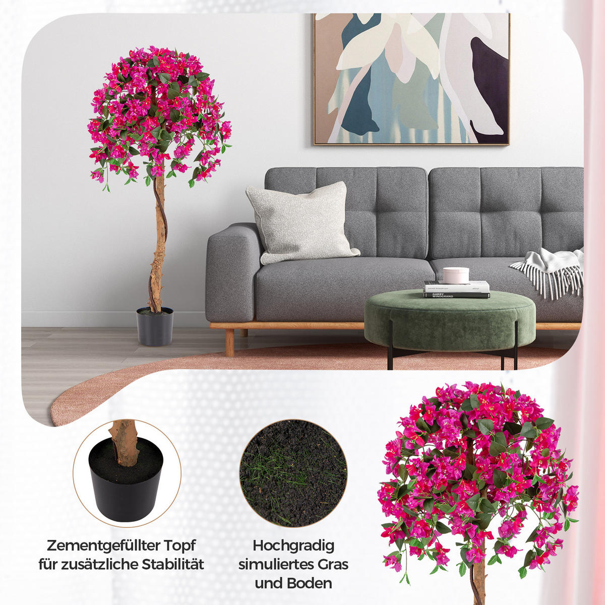 AZALEENBAUM Künstlicher 135 cm rot - Grün, Kunststoff (135cm) - COSTWAY