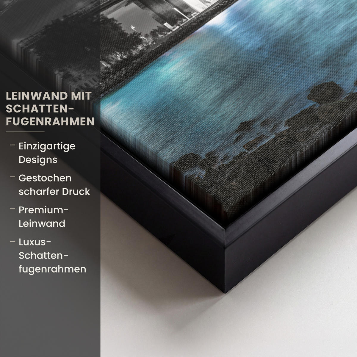 LEINWAND Bilder mit Rahmen - New York - Skyline - Stadt - Blau - 40x30 - Blaugrau, Textil (40/30cm) - MuchoWow