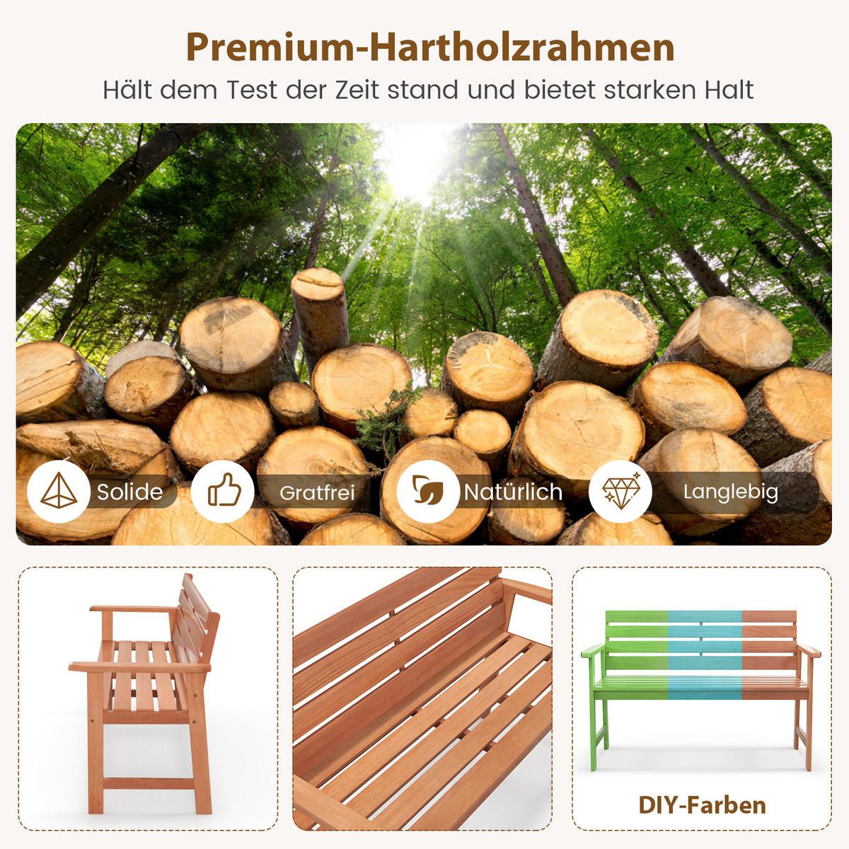 GARTENBANK Natur - Naturfarben, Holz (64/84/120.5cm) - COSTWAY