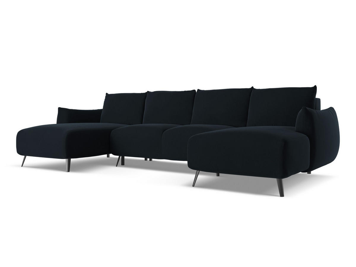 WOHNLANDSCHAFT Samt Stoff Blau - Blau/Schwarz, Textil/Metall (317/86/162cm) - Makamii