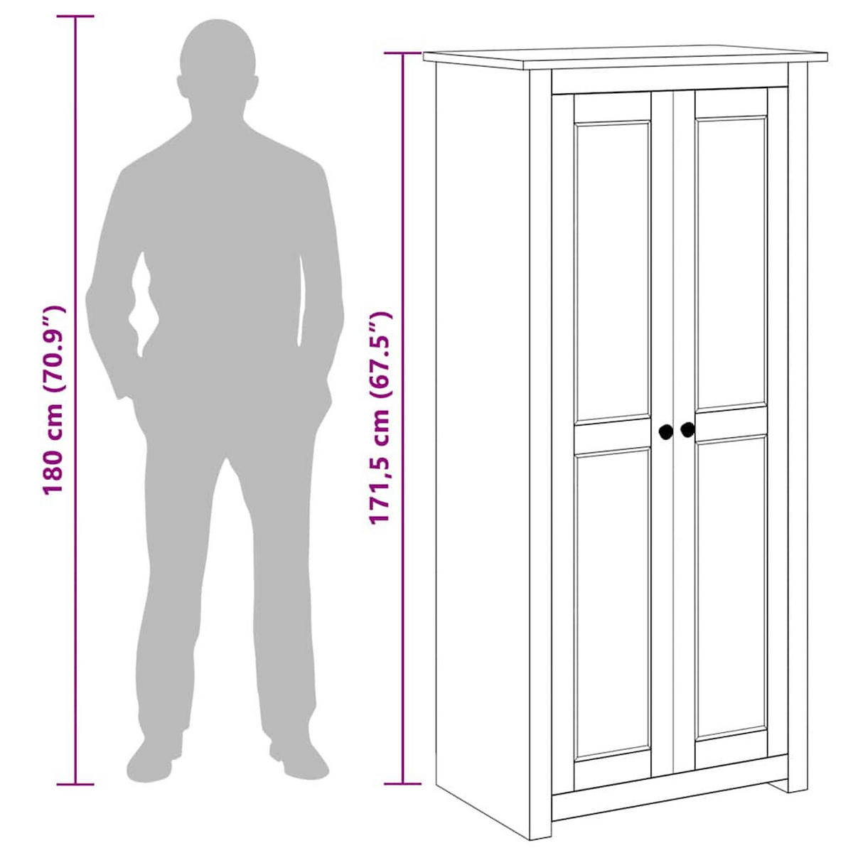 KLEIDERSCHRANK GRAU 80X50X171,5 CM KIEFERNHOLZ PANAMA - Grau, Holz (50/171.5/80cm) - vidaXL