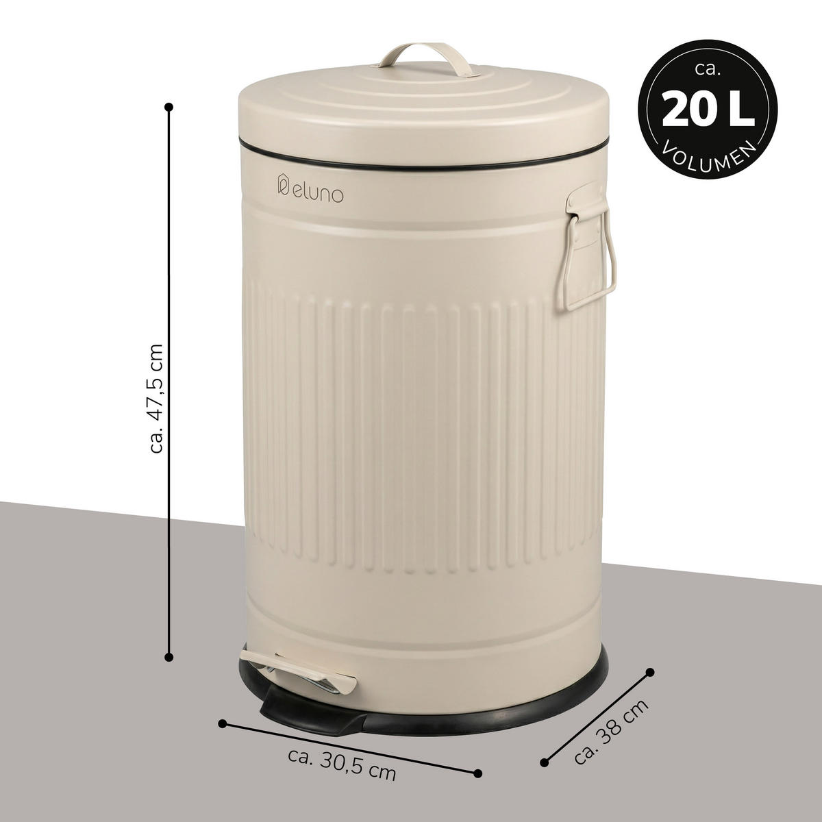 ABFALLEIMER VINTAGE, 20 Liter, Metall, beige - Beige, Metall (30.5/47.5/38cm) - eluno