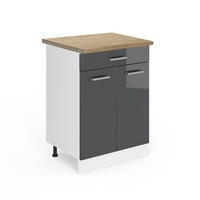 KÜCHENUNTERSCHRANK R-Line Anthrazit Hochglanz 60 cm mit Schublade AP Eiche - Schwarz Hochglanz/Anthrazit, Holzwerkstoff (60/81.6/60cm) - Vicco