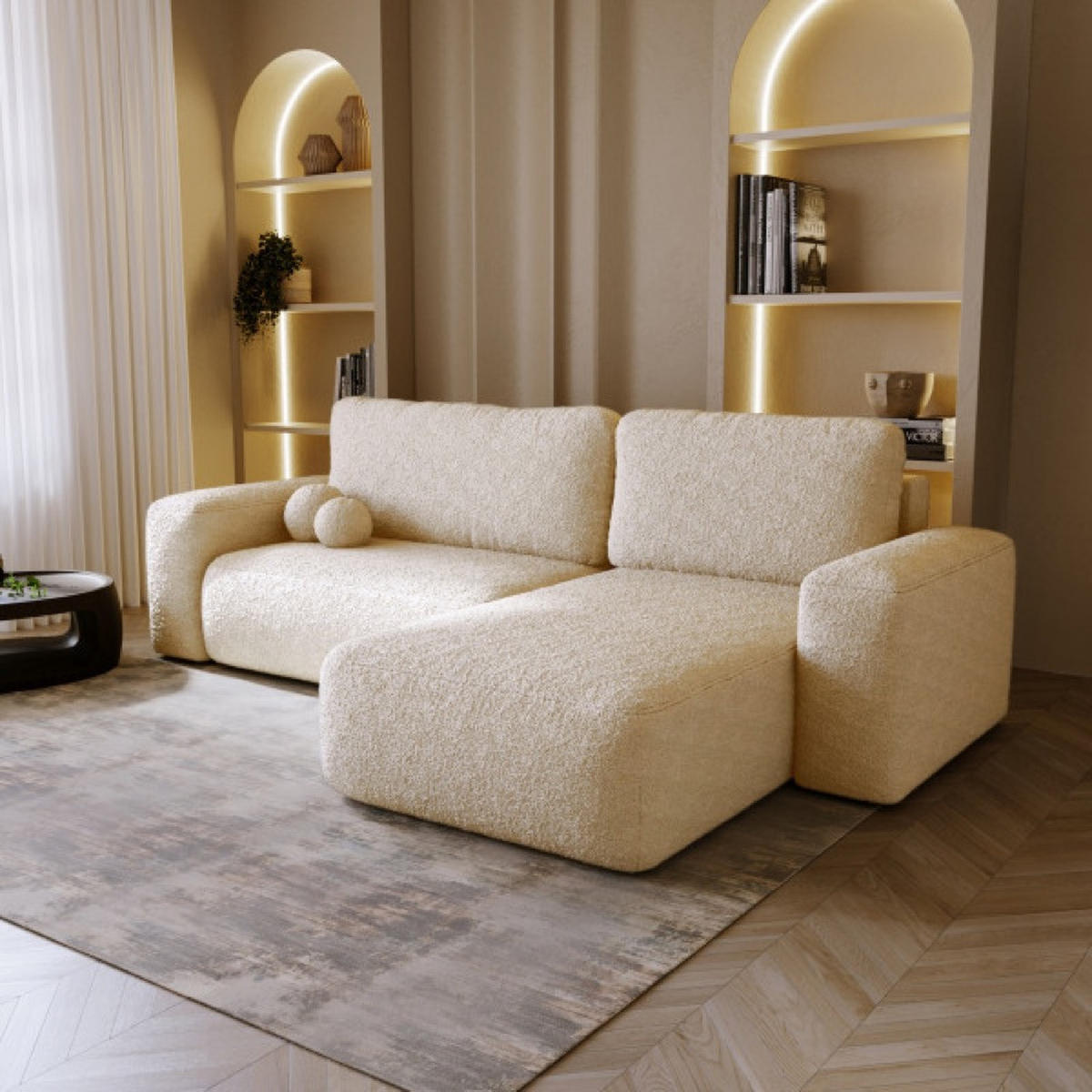 ECKSOFA Creme ILO Mit Schlaffunktion Und Bettkasten - Ecru, Textil (282/177cm) - Sepro Meble