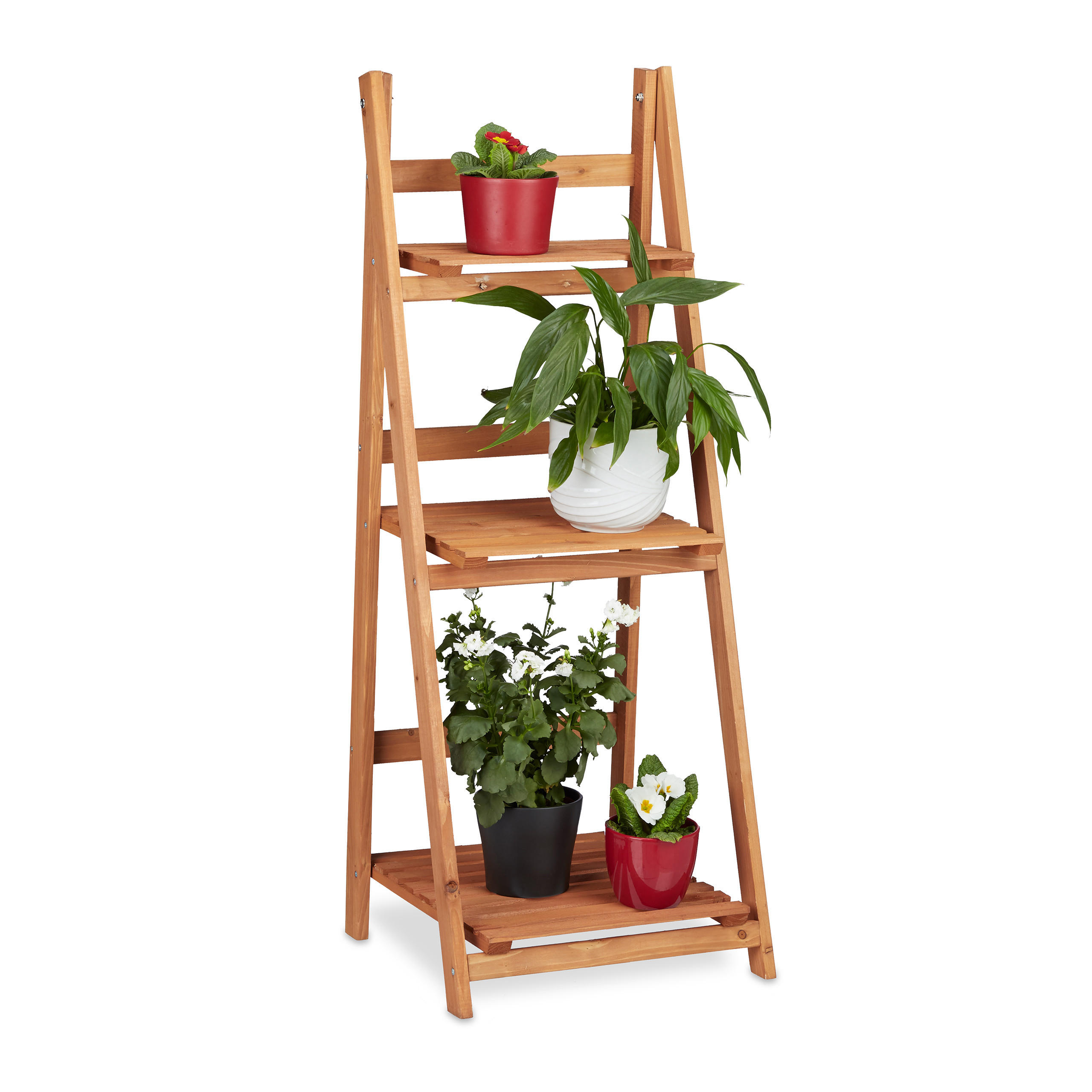 BLUMENTREPPE - Hellbraun, Holz (41/107.5/40cm) - Relaxdays