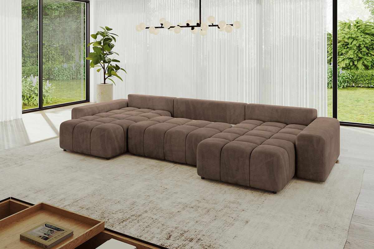 WOHNLANDSCHAFT ENIL-U 390x175x84 Braun Velours - Braun, Holzwerkstoff/Kunststoff (390/84/175cm) - ALTDECOR