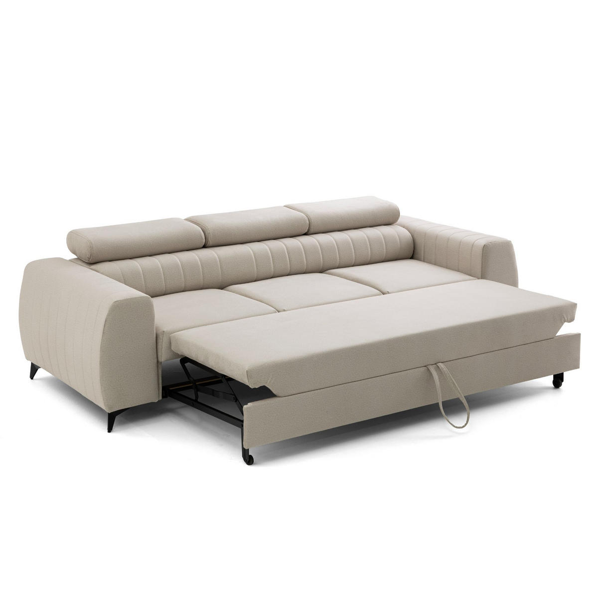 3-SITZER Sofa PIERO mit Schlaffunktion 125x195 Velours Creme - Creme/Schwarz, Holz/Textil (260/90/100cm) - Muffo