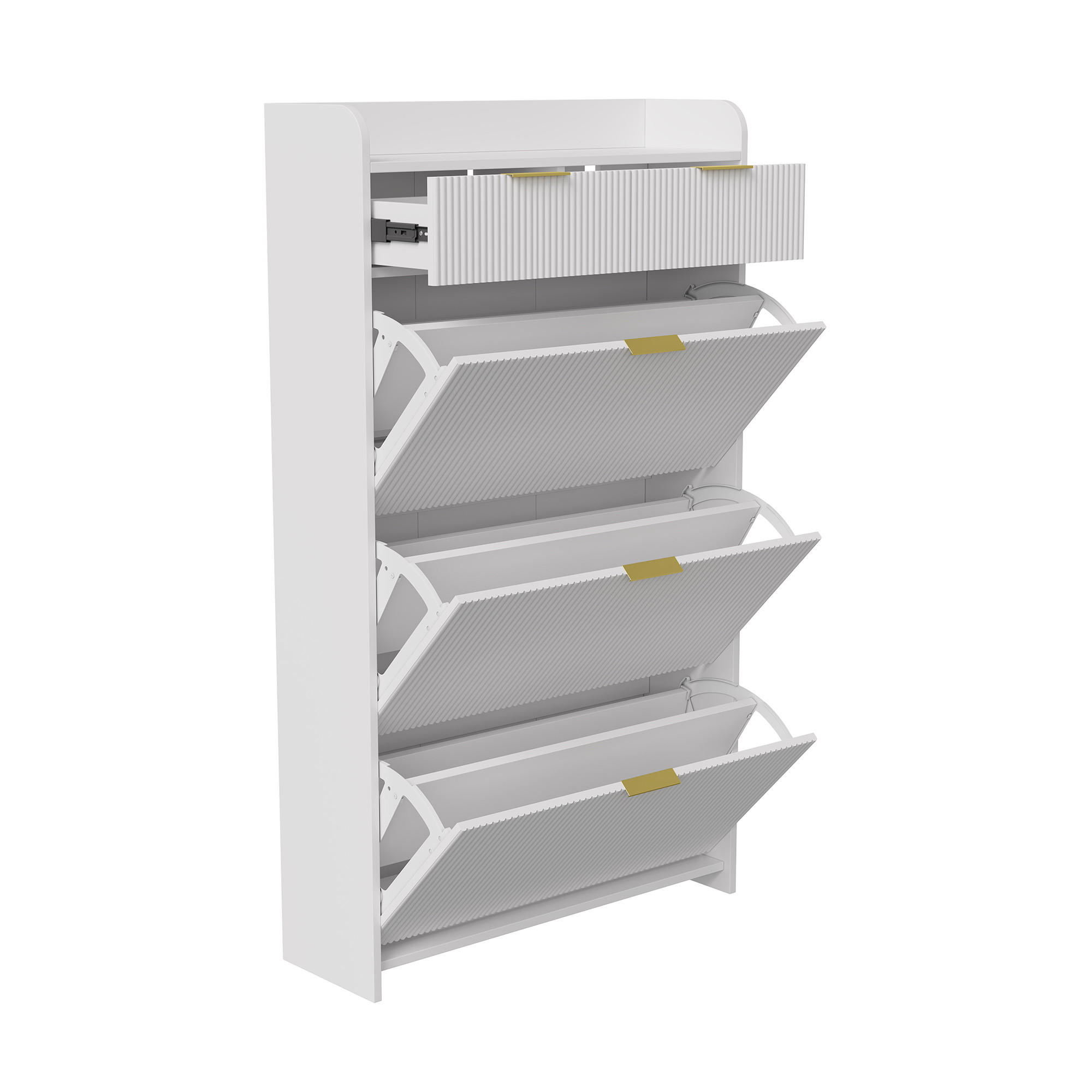 SCHUHSCHRANK Weiß mit 3 Klappen, Schuhkommode für Flur und Wohnzimmer - Weiß, Holz/Metall (24/77/134cm) - PARAFTA HOME