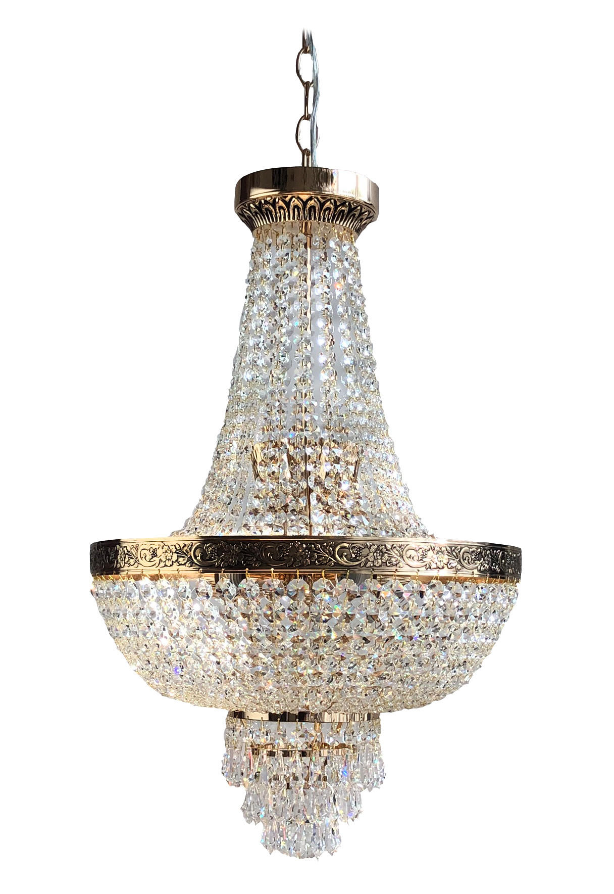 KRONLEUCHTER Korblüster PLAZA Gold Ø40cm gefertigt aus geschliffenen Kristallen - Goldfarben, Glas (40/40/62cm) - PGA Lights