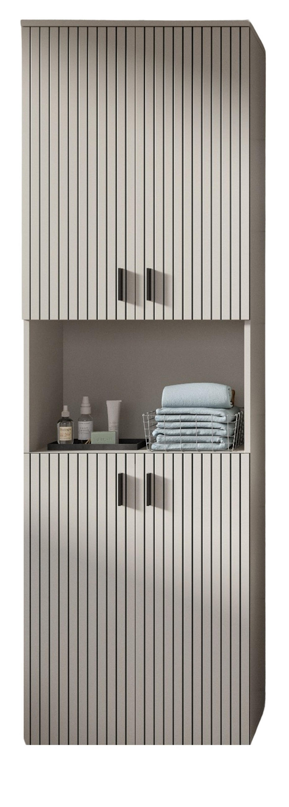 HOCHSCHRANK kaschmir 60 x 192 cm, Badschrank 4-türig - Kaschmir/Schwarz, Holzwerkstoff/Kunststoff (60/192/30cm) - Inn.Furn