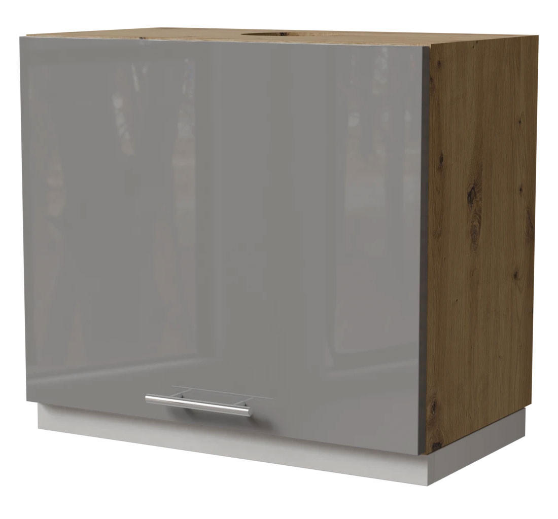 WRASENSCHRANK Essen W8/60 Grau Hochglanz / Eiche Artisan Matt 60 / 32,5 / 50cm - Eiche Artisan/Grau, Holz/Holzwerkstoff (60/50/32.5cm) - Feldmann-Wohnen