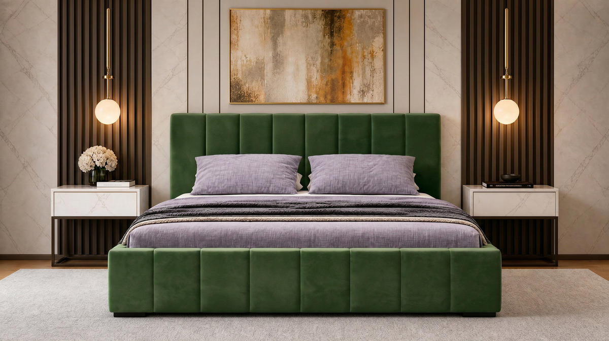 MARPUR Polsterbett NERO 180x200 cm mit Bettkasten und Lattenrost, Grün - Chromfarben/Grün, Holz/Holzwerkstoff (180/200cm) - Marpur
