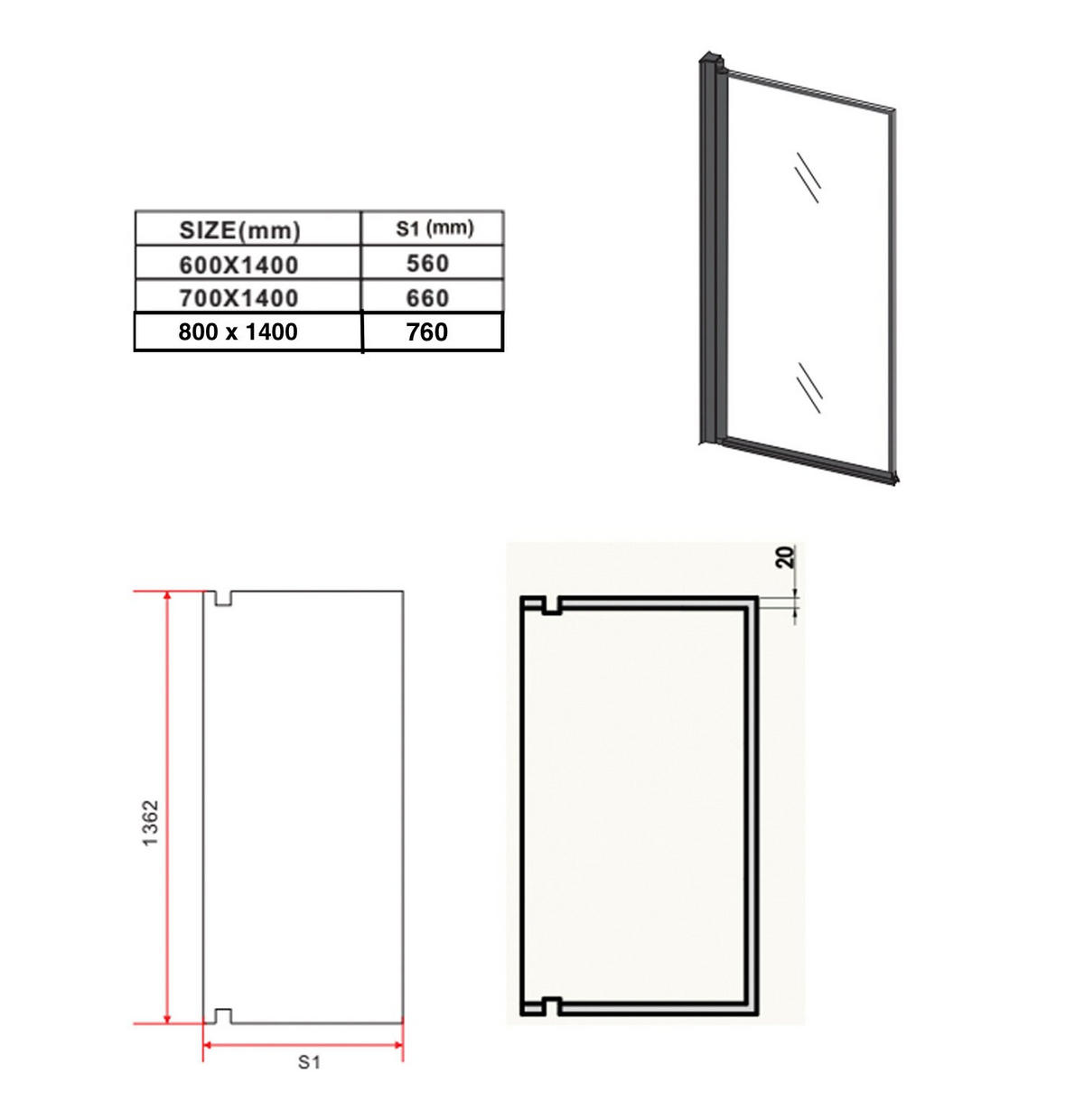 BADEWANNE Medal 1 Teil cm Schwarz - 60 x 140 cm - Schwarz, Glas (60/140cm) - Badplaats