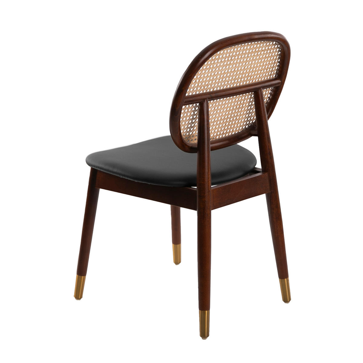 STUHL aus Rattan und schwarzem Ökoleder - Nussbaumfarben/Goldfarben, Leder/Holz (49/87/52cm) - ANGEL CERDA