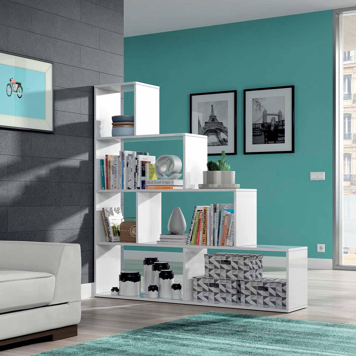 TREPPENREGAL 6 Fächer klum 29/145/145 cm - Weiß, Holzwerkstoff (145/145/29cm) - Calicosy