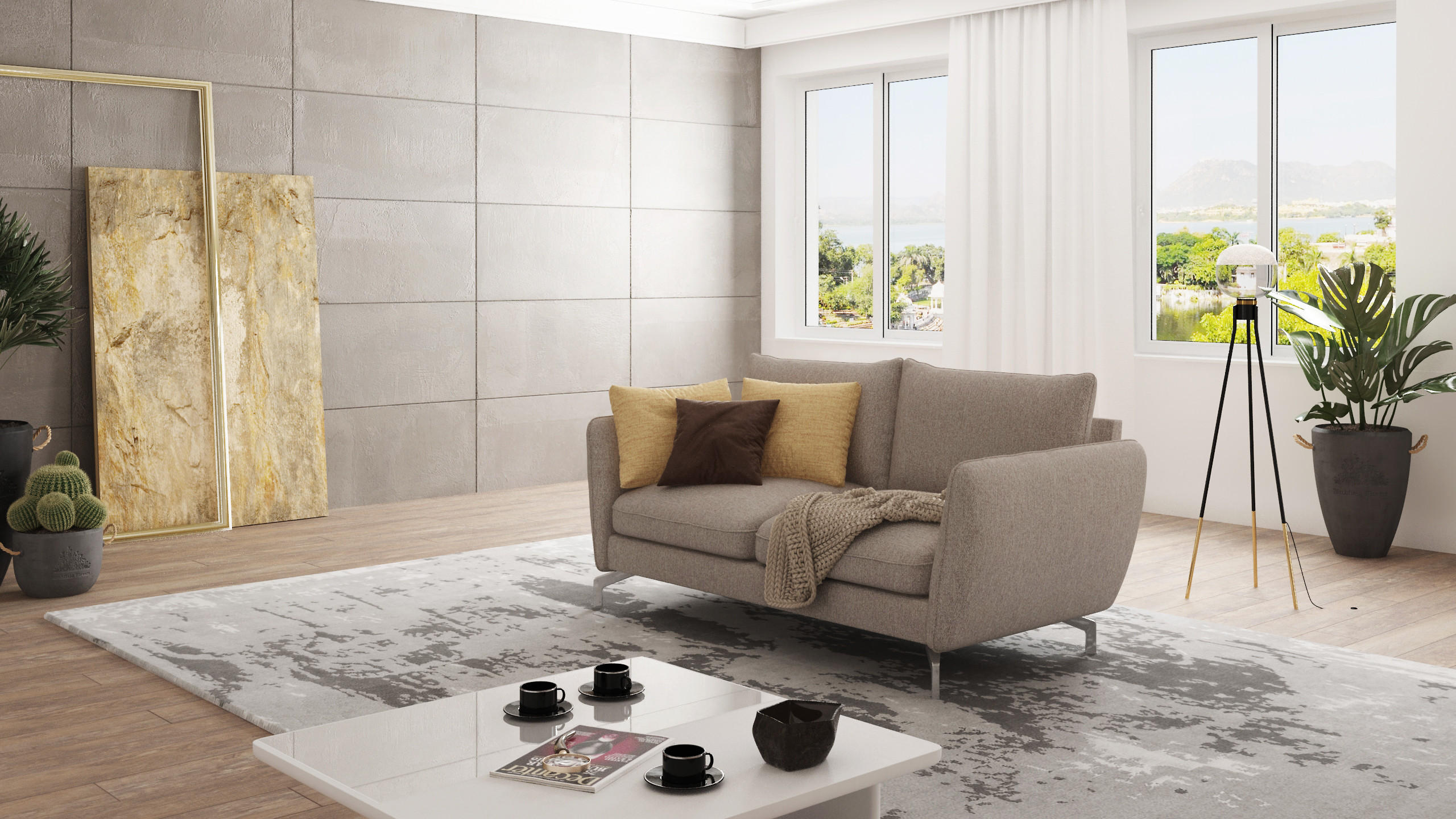 2-SITZER-SOFA Elou Dunkelbeige Microfaser - Chromfarben/Beige, Holz/Textil (172/87/92cm) - S-Style Möbel