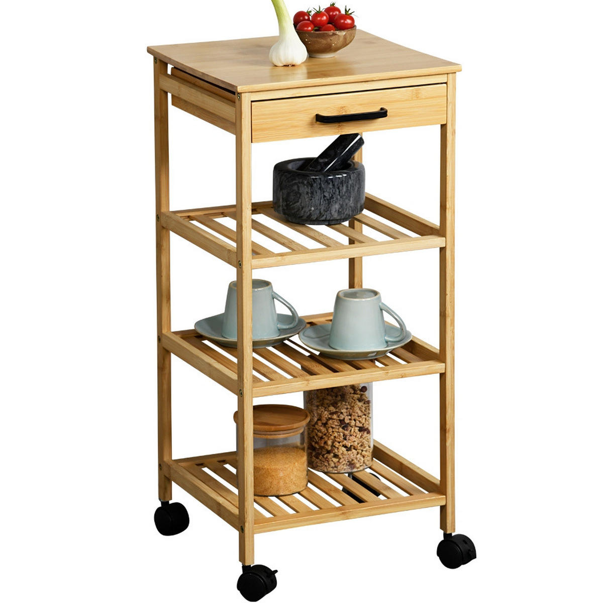 KÜCHENWAGEN aus Bambus gefertigt Beige 33/33/73 cm - Beige, Naturmaterialien (33/73/33cm) - Kesper