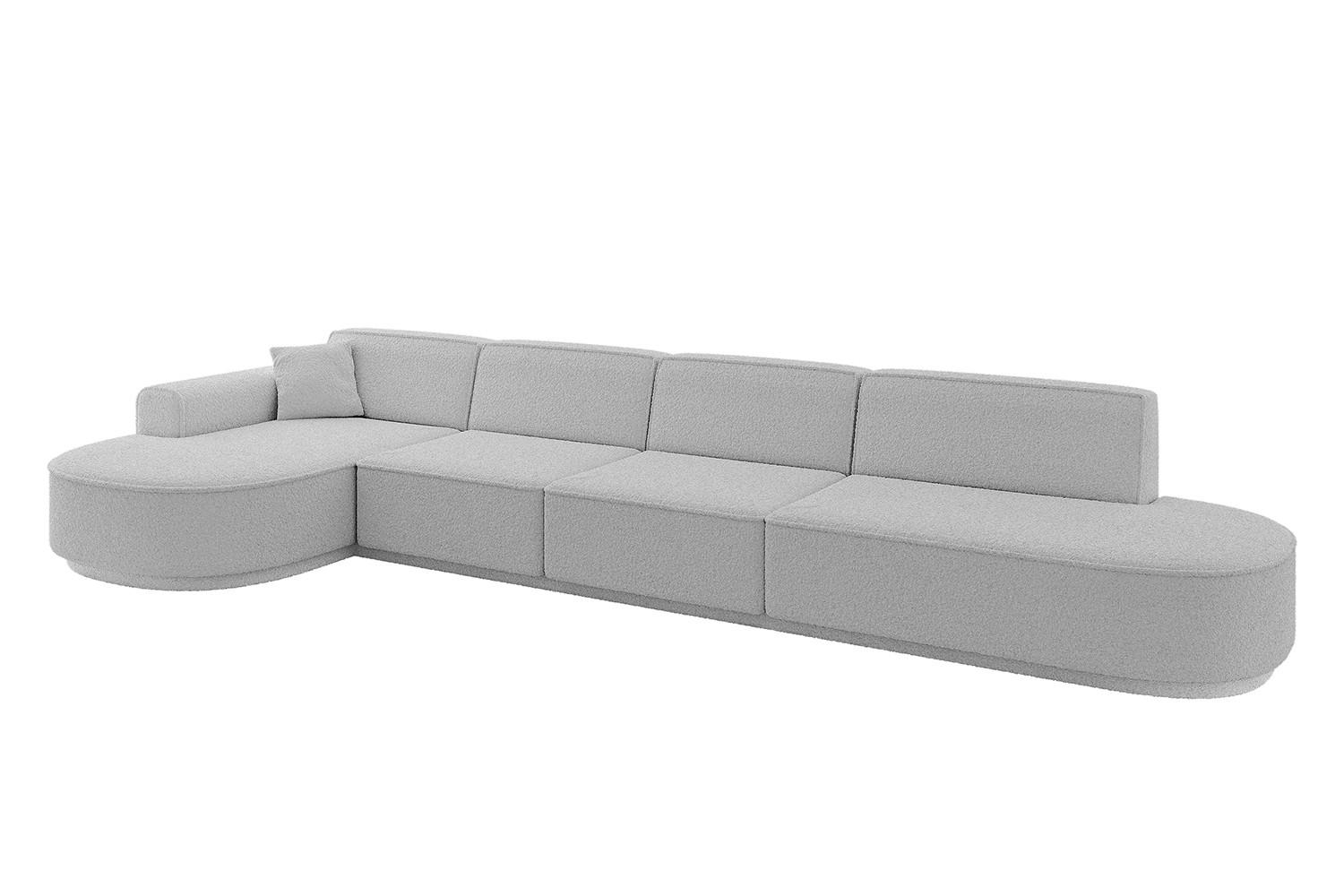 ECKSOFA Ottomane Links MARI-L3 - 402x163x81 cm Hellgrau Bouclé - Hellgrau/Schwarz, Holzwerkstoff/Kunststoff (165/406cm) - ALTDECOR