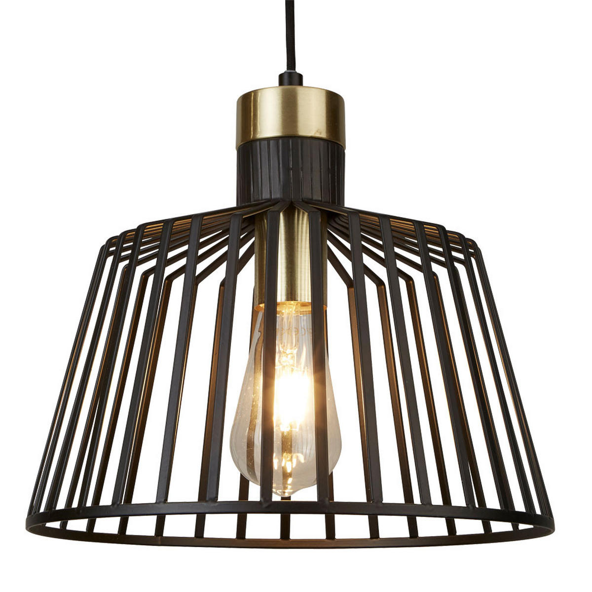 PENDELLEUCHTE Käfig Design Schwarz Gold - Schwarz, Metall (30/30/154cm) - SearchLight