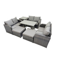 GARTENMÖBELSET mit ESSTISCH,SOFA Polyrattan 8-Sitzer - Dunkelgrau/Grau, Glas/Kunststoff - Fimous