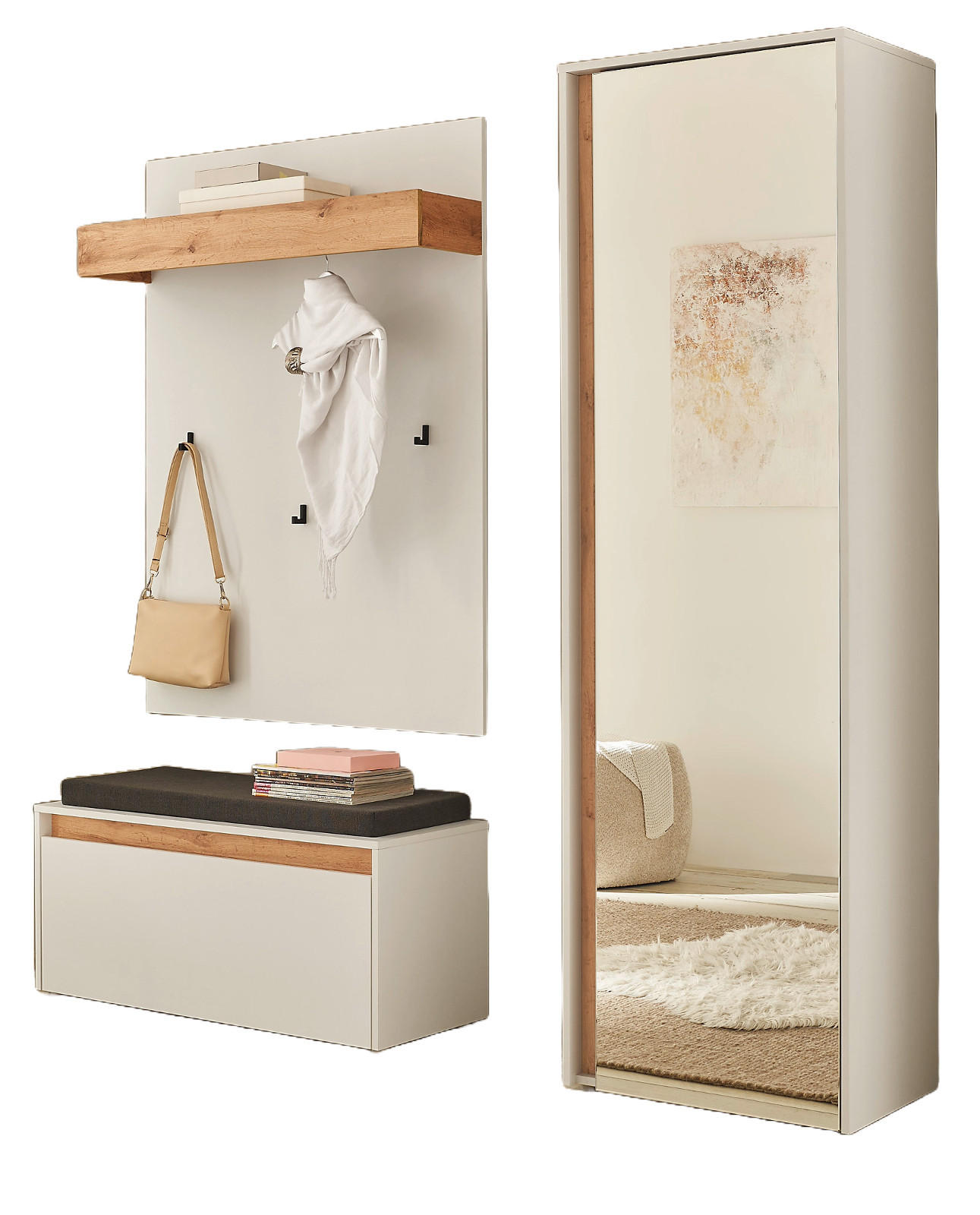 Furn.Design GARDEROBEN-SET 4-teilig weiß, Eiche Wotan 170 cm, viel Stauraum jetzt nur online ➤