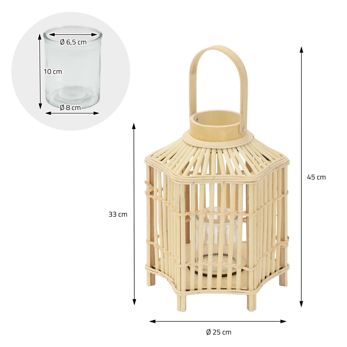 BAMBUSOVÁ LUCERNA V: 45 cm, barva dřeva, styl boho - přírodní, dřevo (25/45/25cm)