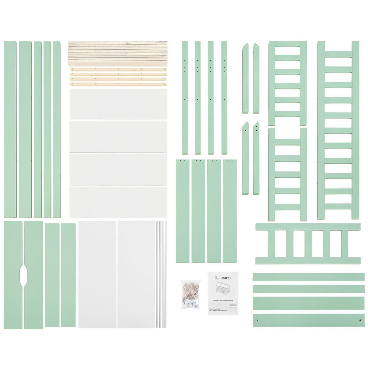 KINDERBETT Marli mint 80x160 cm mit Bettkasten und Matratze - Mintgrün, Holz (80/160cm) - Juskys