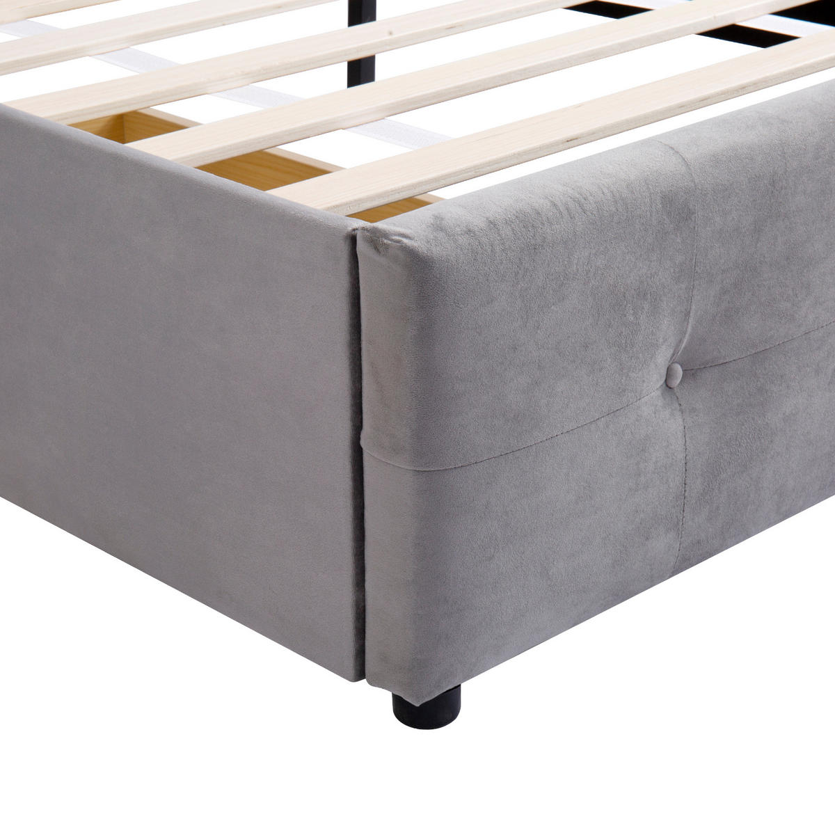 POLSTERBETT aus Samt 90x200 cm in Grau mit Schublade & Lattenrost - Grau, Textil (90/200cm) - Modfu
