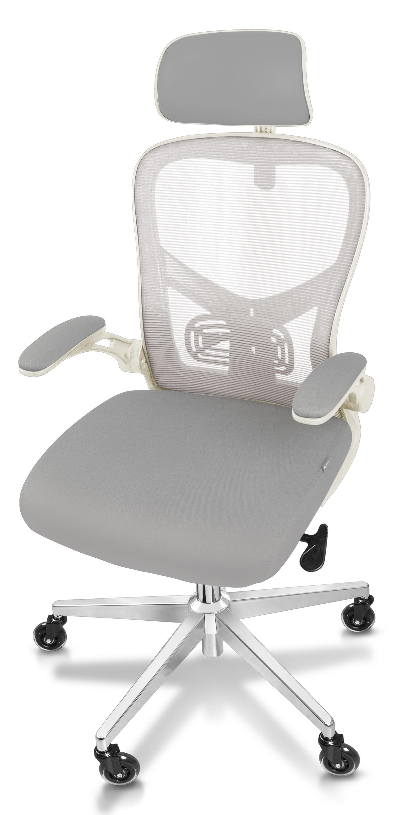 BÜROSTUHL SmartSeat Creme-Weiß - Beige/Silberfarben, Kunststoff/Textil (70/142/70cm) - Clouvou