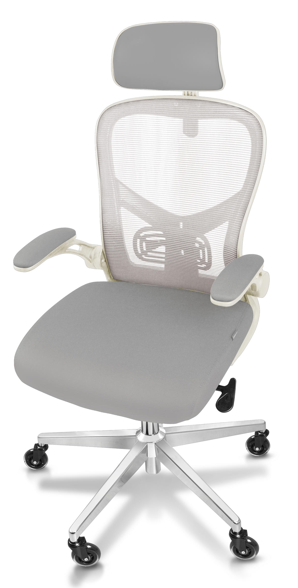 BÜROSTUHL SmartSeat Creme-Weiß - Beige/Silberfarben, Kunststoff/Textil (70/142/70cm) - Clouvou